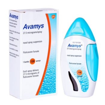 Box and bottle of Avamys Nasal Spray for hayfever treatment