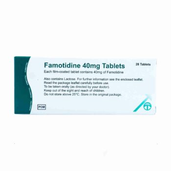 Box of Famotidine 20 mg tablets for acid reflux relief