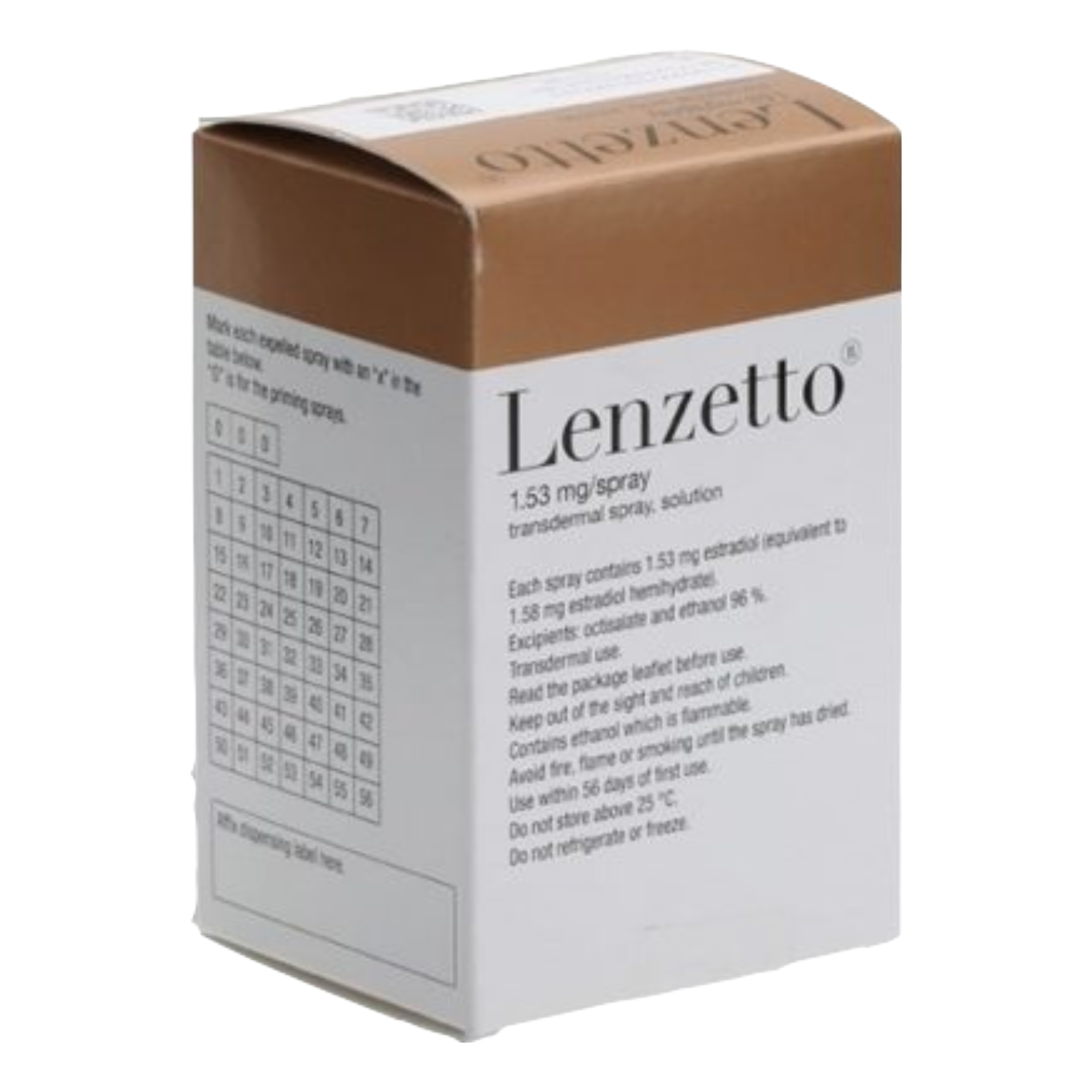 Box of Lenzetto Spray used to treat menopause symptoms