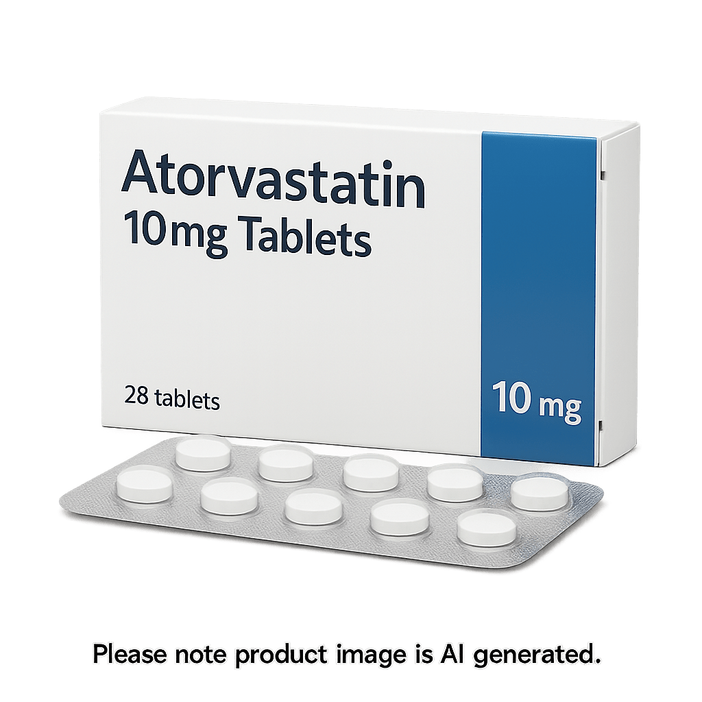 Atorvastatin 10mg Tablets blister pack for cholesterol management