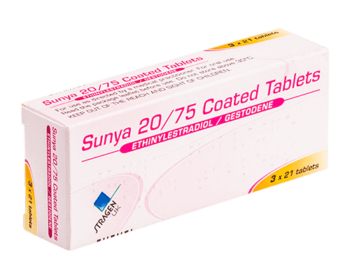 Box of Sunya Tablets used for contraception